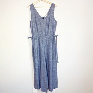 Max Studio Linen Blend Wide Leg Jumpsuit Blue Size S
